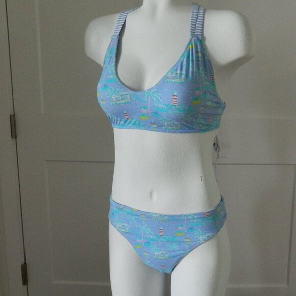 NWT Vineyard Vines Bahamas Scene Reversible 2 Pc Bikini sz Top M/Bottom L $135 - Picture 2 of 8